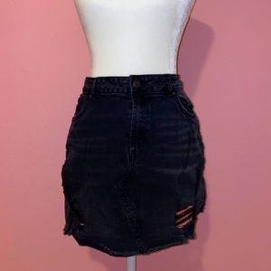 Black Distressed Mini Skirt